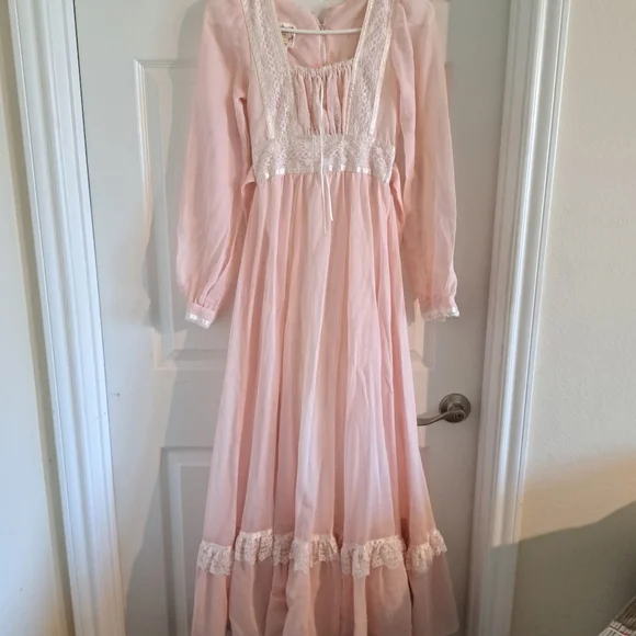 open lace back dress 1970s Gunne Sax Dress Sleeveless Corset Maxi XS  Deja Vintage Boutique
